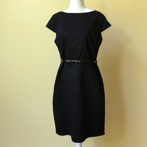 AGB Dresses & Skirts - AGB Black Sheath Dress w Cap Sleeves & Belt